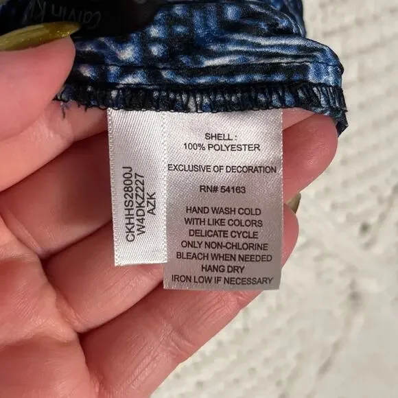 NWT CALVIN KLEIN | Blue Geometric Print Drawstring Satin Straight Leg Pants - Picture 6 of 8